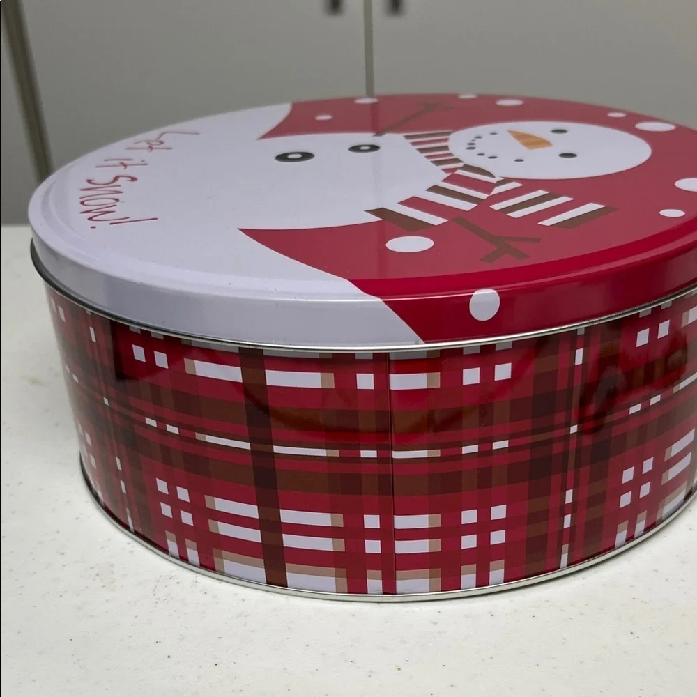 Festive Snowman Tin with Red and White Design